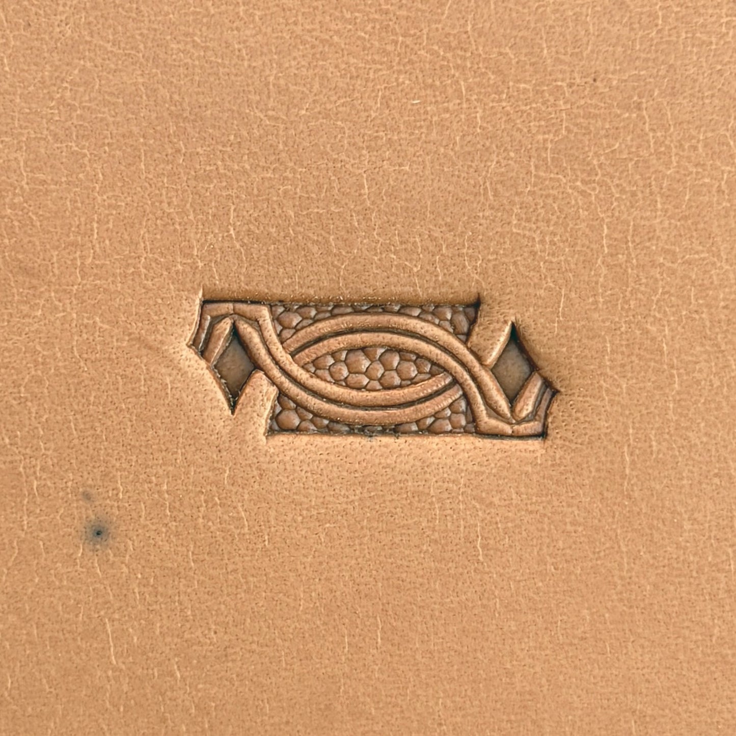Interlinked Ovals Border Geometric leather stamp LT521 — pattern imprint on veg-tan leather