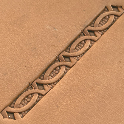 Oval Accent Border + Corner Geometric leather stamp LT522 — pattern imprint on veg-tan leather
