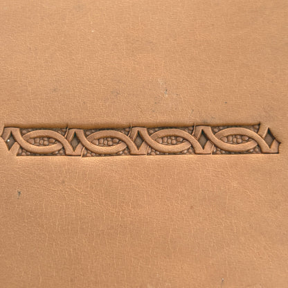 Oval Accent Border + Corner Geometric leather stamp LT522 — pattern imprint on veg-tan leather