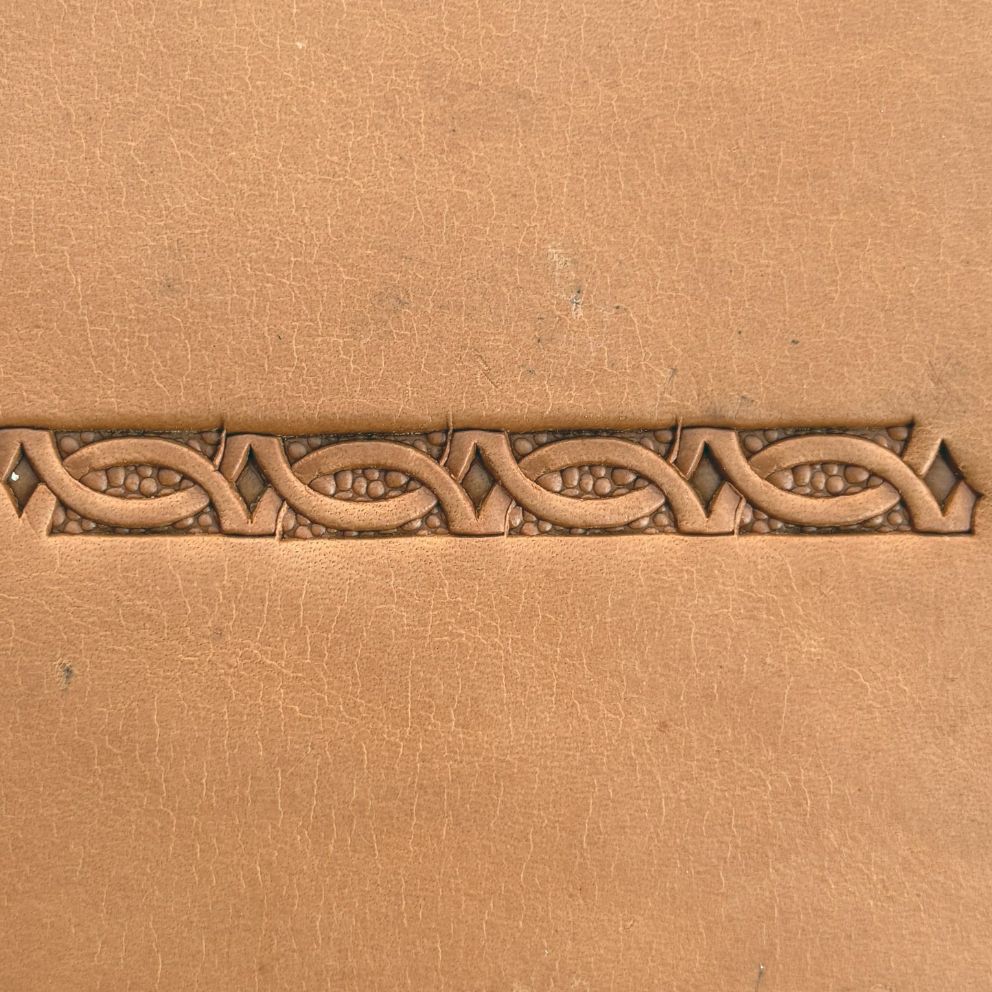 Oval Accent Border + Corner Geometric leather stamp LT522 — pattern imprint on veg-tan leather