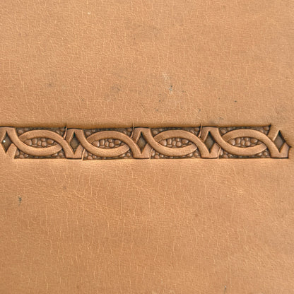 Oval Accent Border + Corner Geometric leather stamp LT522 — pattern imprint on veg-tan leather