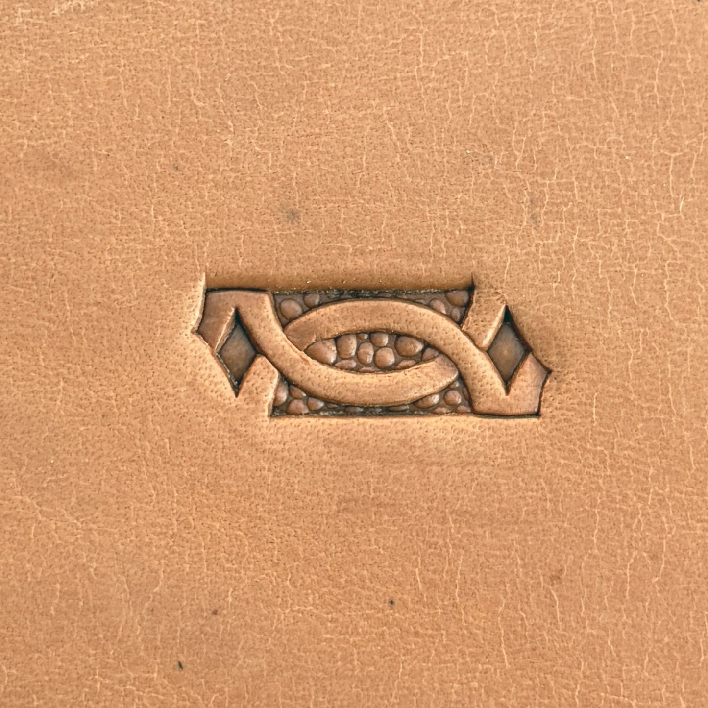 Oval Accent Border + Corner Geometric leather stamp LT522 — pattern imprint on veg-tan leather