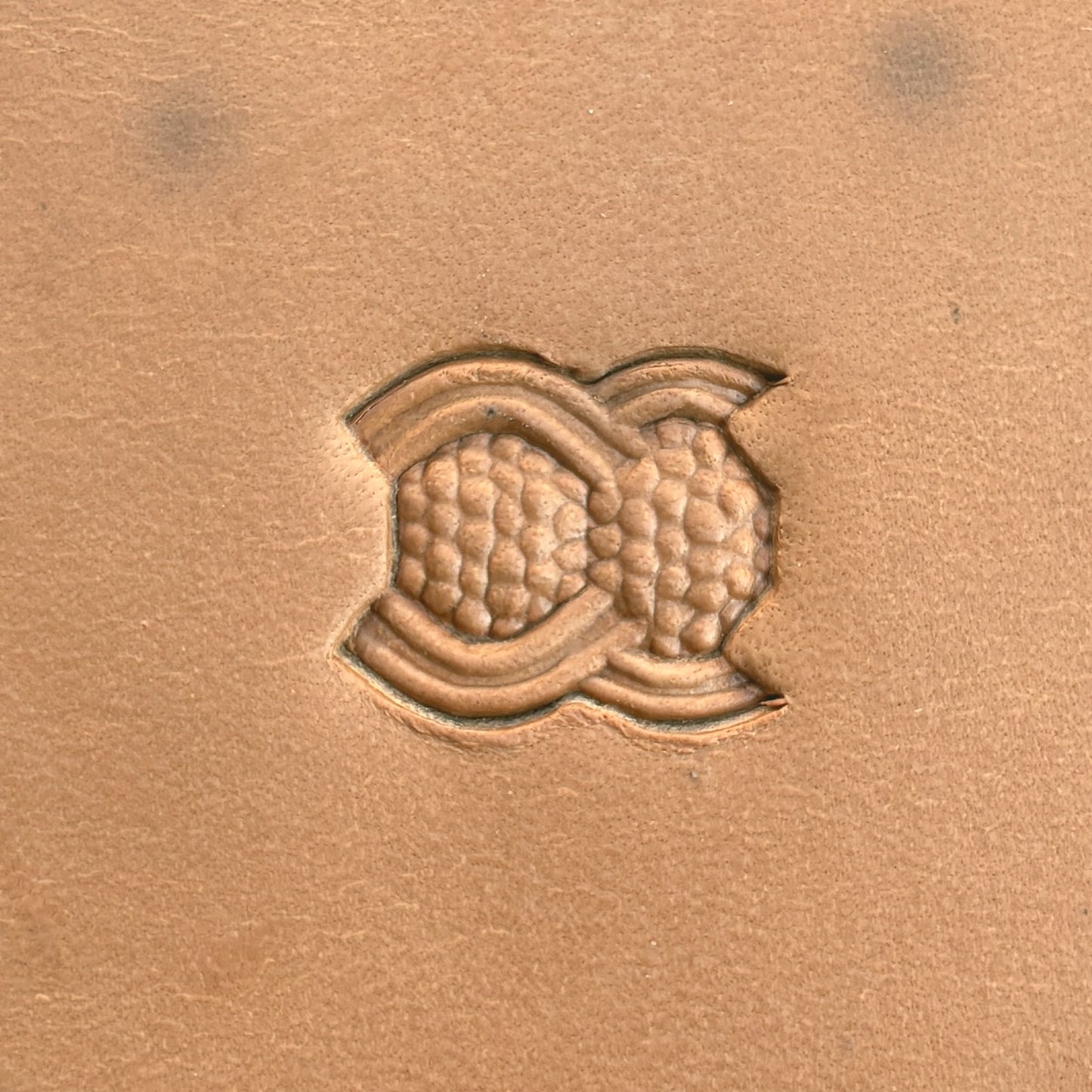 Celtic Texture Basket Weave leather stamp LT524 — single impression on veg-tan leather