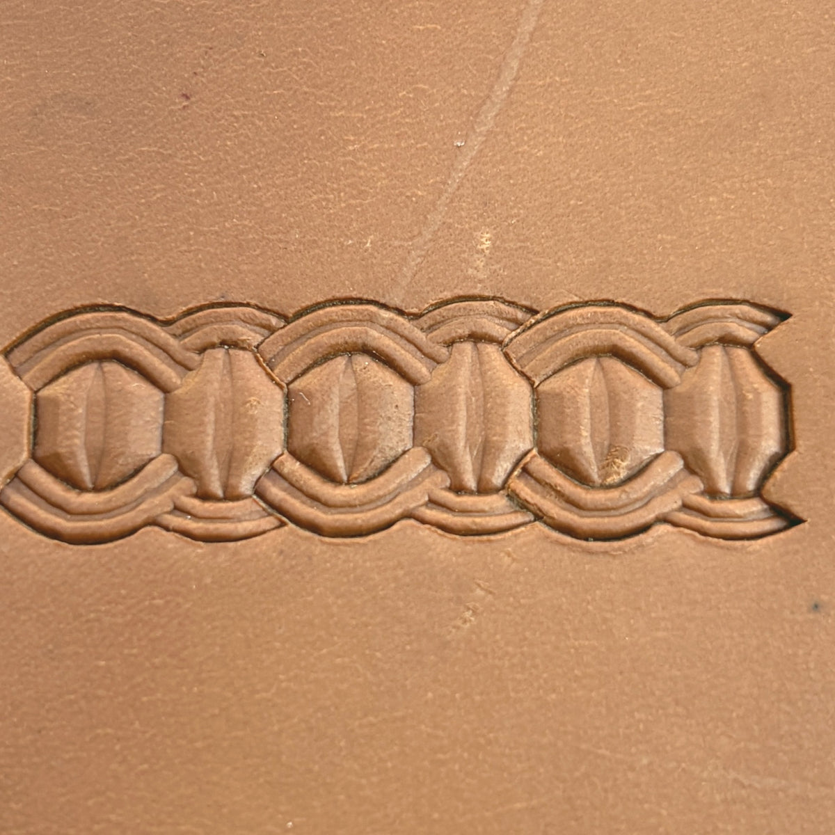 Interlock Geometric leather stamp LT525 — pattern imprint on veg-tan leather