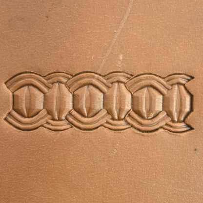 Interlock Geometric leather stamp LT525 — pattern imprint on veg-tan leather