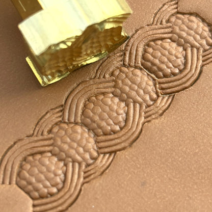 Honeycomb Strip Basket Weave leather stamp LT526 — brass stamping tool with imprint on natural veg-tan leather