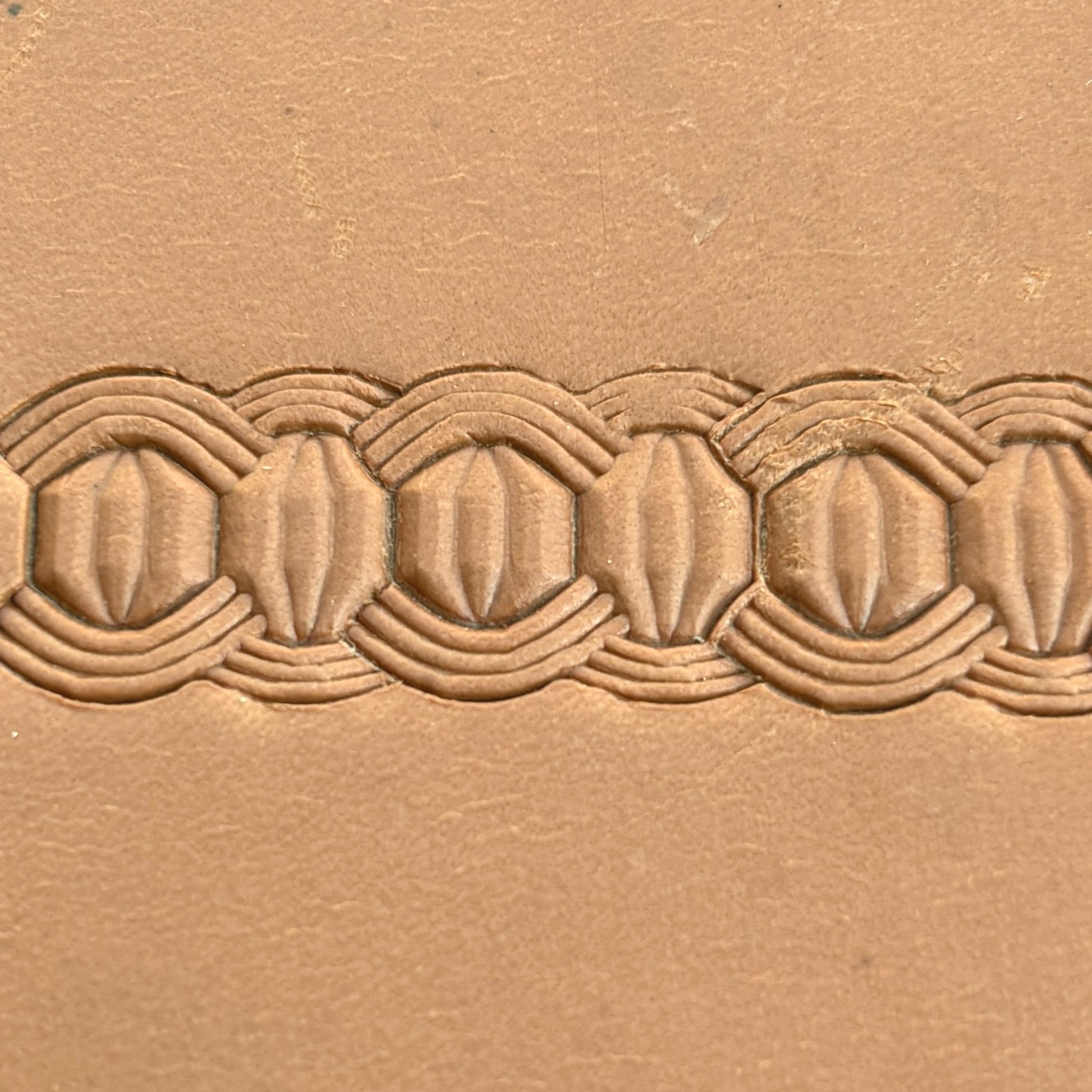 Interlocking Shapes Geometric leather stamp LT527 — pattern imprint on veg-tan leather