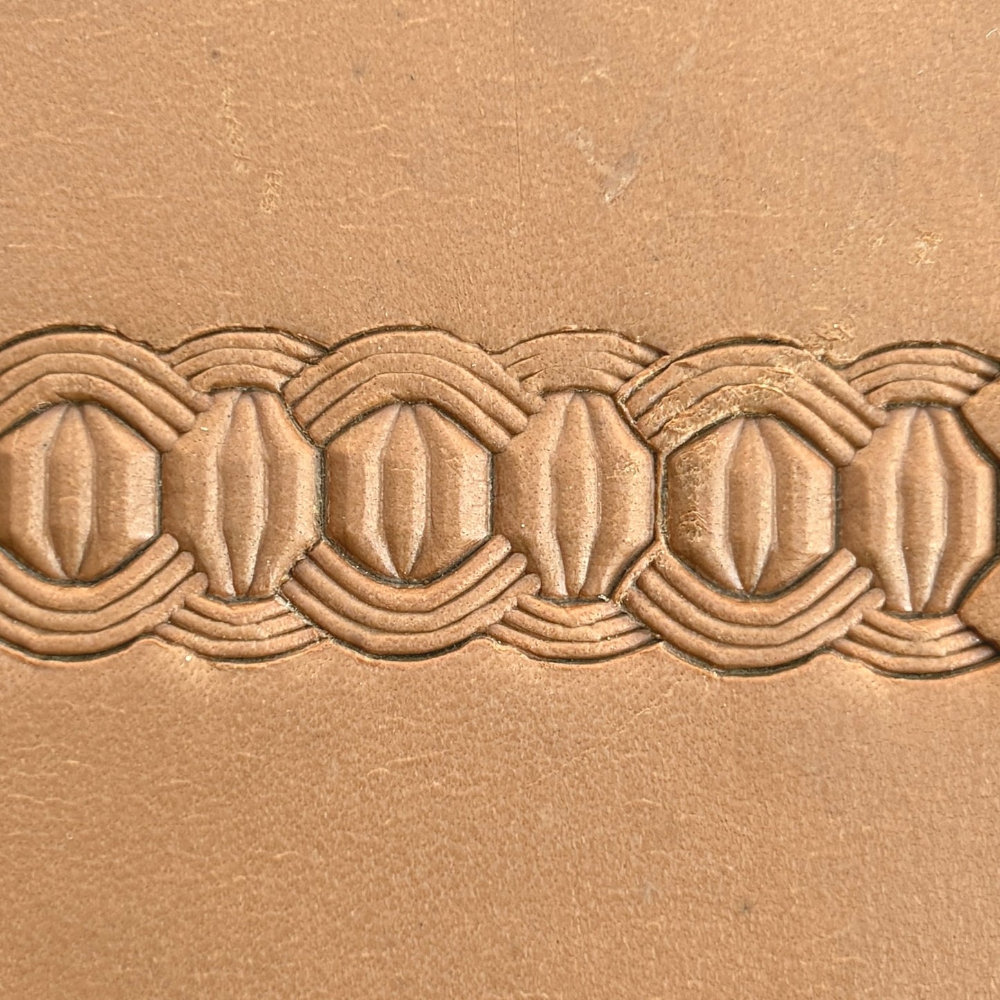 Interlocking Shapes Geometric leather stamp LT527 — pattern imprint on veg-tan leather