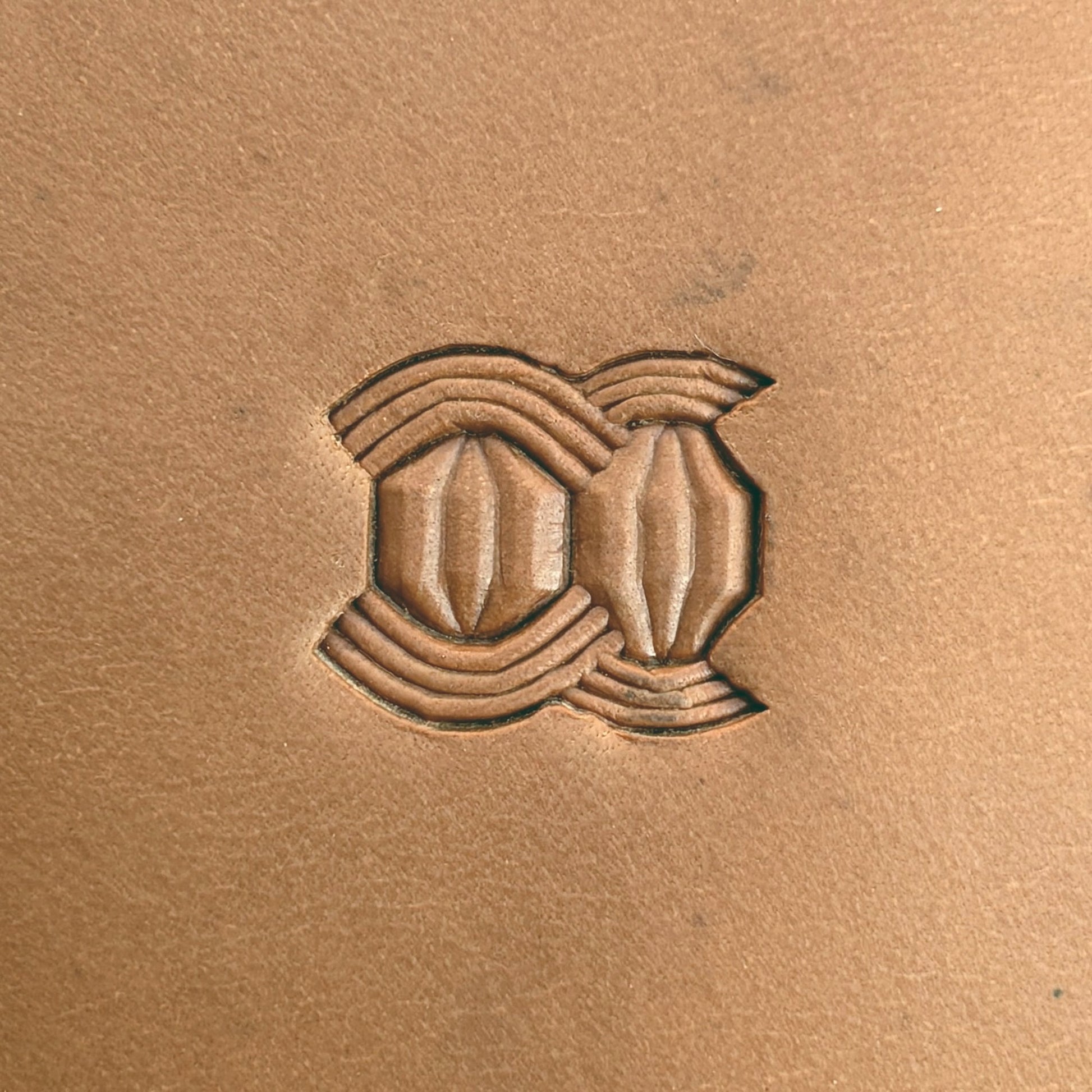 Interlocking Shapes Geometric leather stamp LT527 — single impression on veg-tan leather
