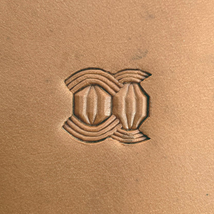 Interlocking Shapes Geometric leather stamp LT527 — single impression on veg-tan leather