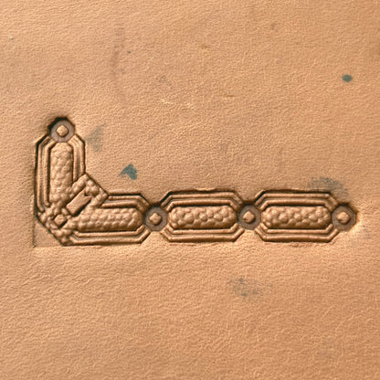 Chain Link Corner leather stamp LT529 — pattern imprint on veg-tan leather