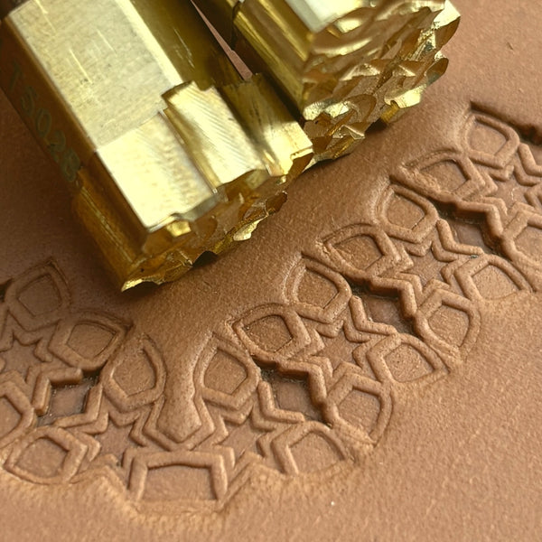 Star Cluster Geometric leather stamp LT532 — brass stamping tool with imprint on natural veg-tan leather