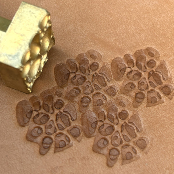 Floral Cluster leather stamp LT537 — brass stamping tool with imprint on natural veg-tan leather