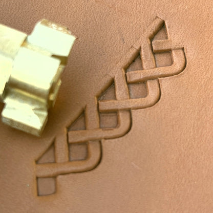 Braided Line Basket Weave leather stamp LT543 — brass stamping tool with imprint on natural veg-tan leather