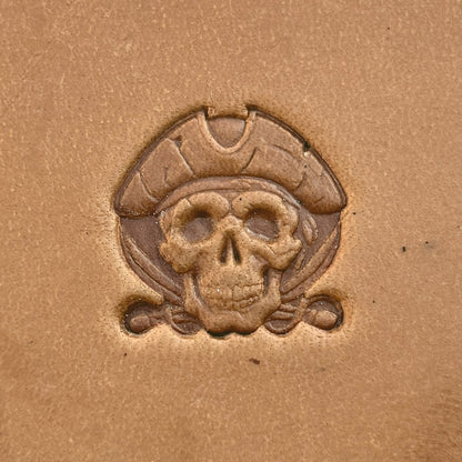 Pirate Hat Skull leather stamp LT552 — single impression on veg-tan leather