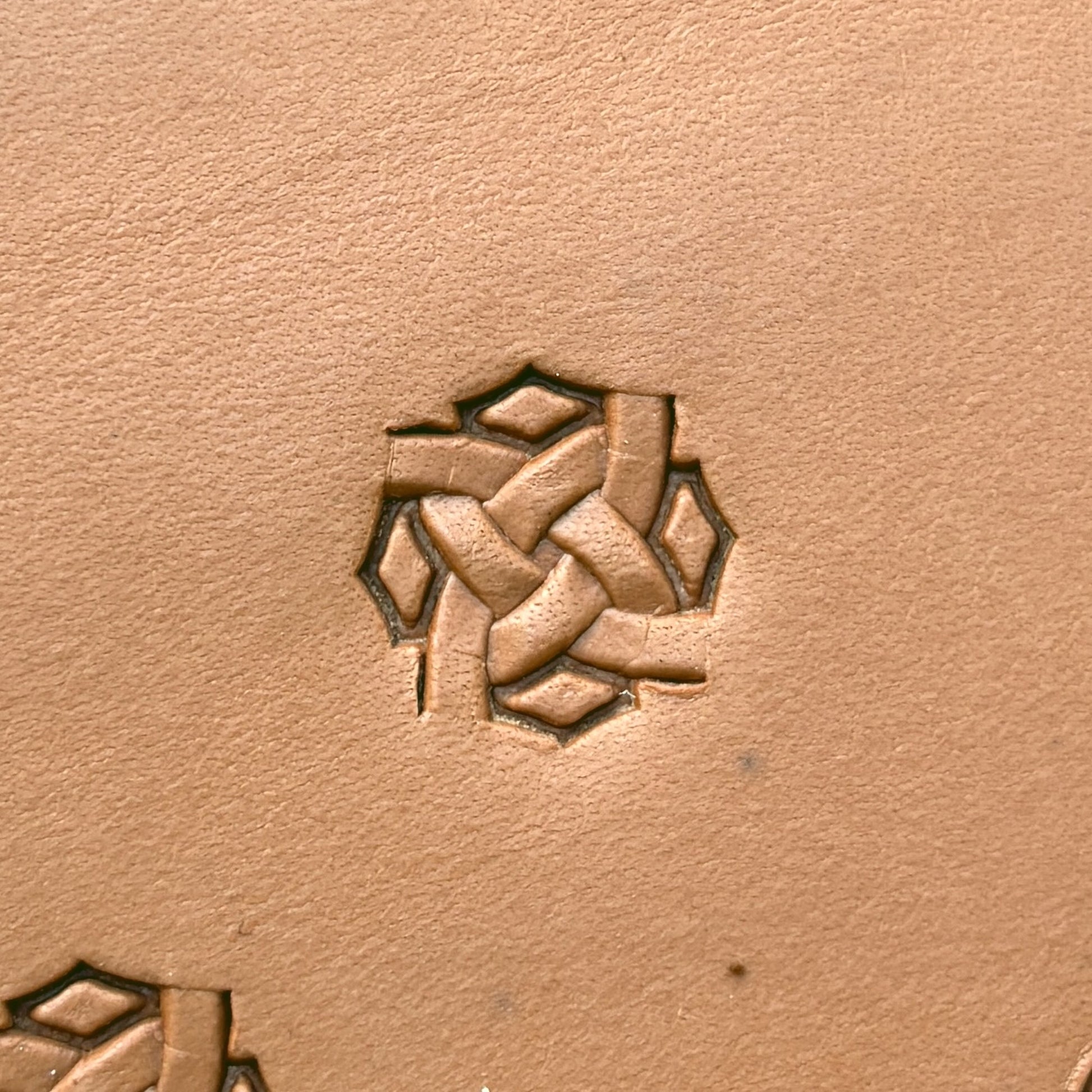 Celtic Knot Geometric leather stamp LT553 — single impression on veg-tan leather