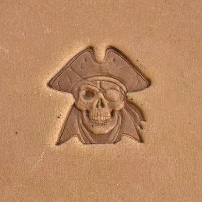 Pirate Captain Skull leather stamp LT554 — single impression on veg-tan leather