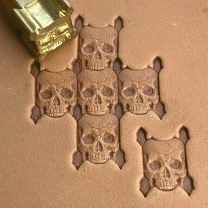 Crossbones Skull leather stamp LT555 — brass stamping tool with imprint on natural veg-tan leather