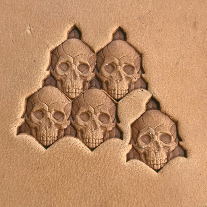 Old Cluster Skull leather stamp LT556 — pattern imprint on veg-tan leather