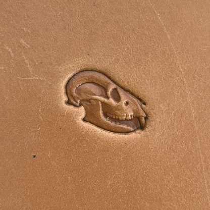 Rodent Skull leather stamp LT559 — single impression on veg-tan leather