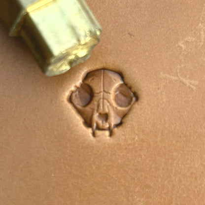 Skull Animal leather stamp LT560 — brass stamping tool with imprint on natural veg-tan leather