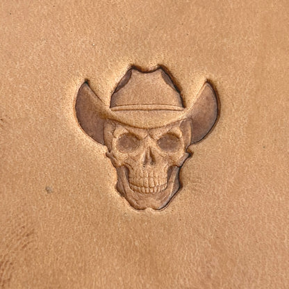 Cowboy Hat Skull leather stamp LT563 — single impression on veg-tan leather