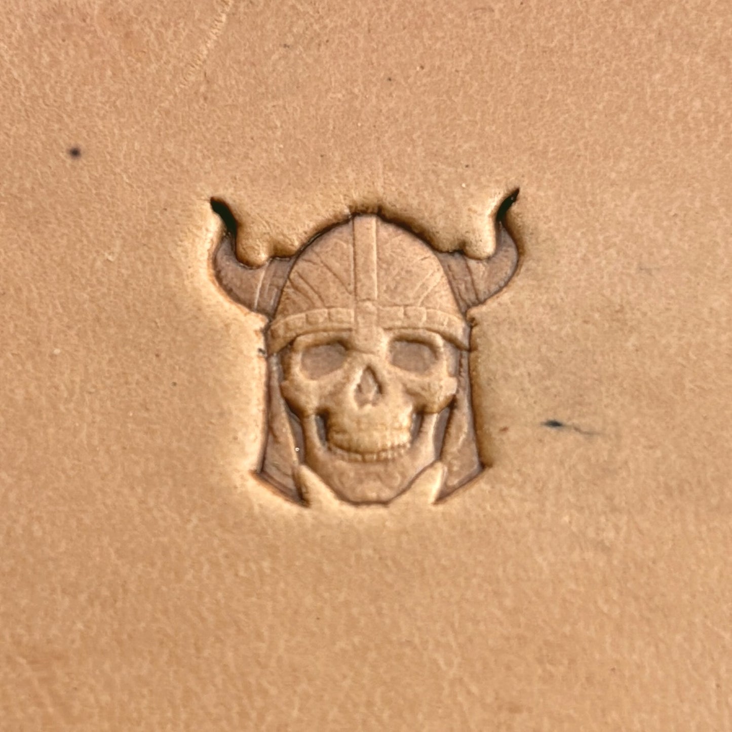 Viking Helmet Skull leather stamp LT567 — pattern imprint on veg-tan leather