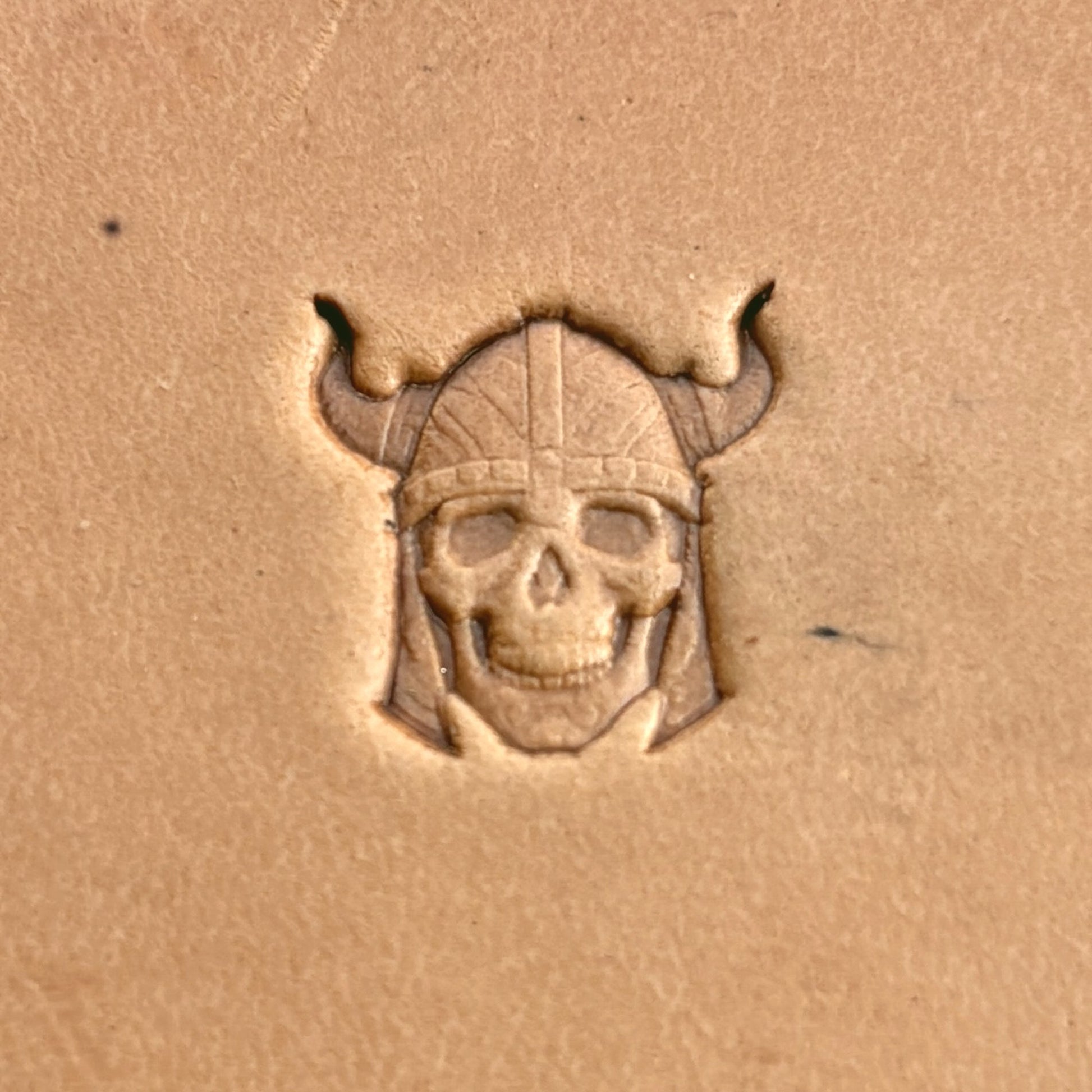 Viking Helmet Skull leather stamp LT567 — pattern imprint on veg-tan leather