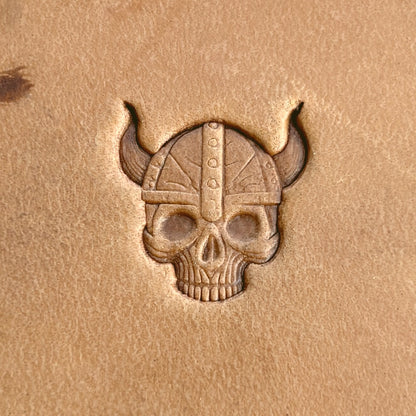Viking Helmet Skull leather stamp LT567 — single impression on veg-tan leather