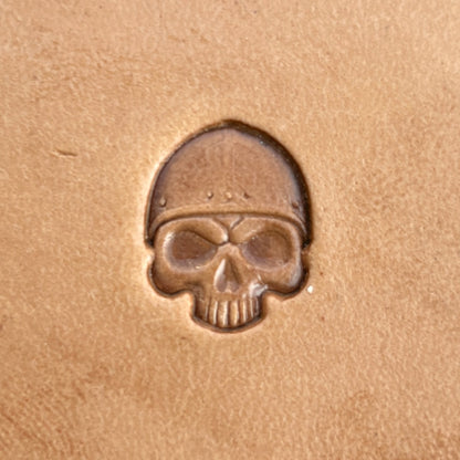Viking Helmet Skull leather stamp LT572 — single impression on veg-tan leather