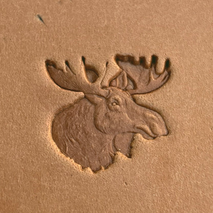 Moose Head Deer leather stamp LT582 — pattern imprint on veg-tan leather