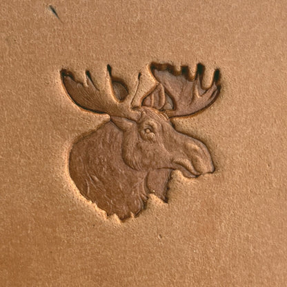 Moose Head Deer leather stamp LT582 — single impression on veg-tan leather