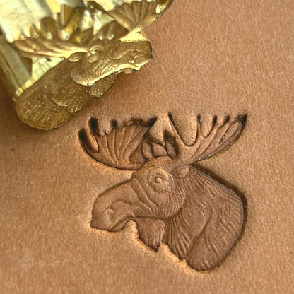 Noble Moose Deer leather stamp LT583 — brass stamping tool with imprint on natural veg-tan leather