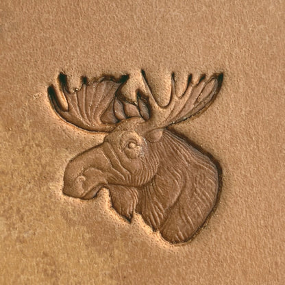 Noble Moose Deer leather stamp LT583 — single impression on veg-tan leather
