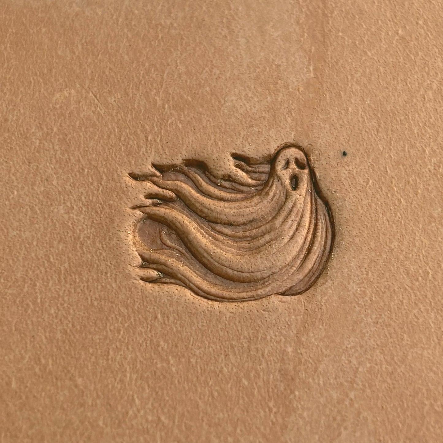 Ghost leather stamp LT584 — pattern imprint on veg-tan leather