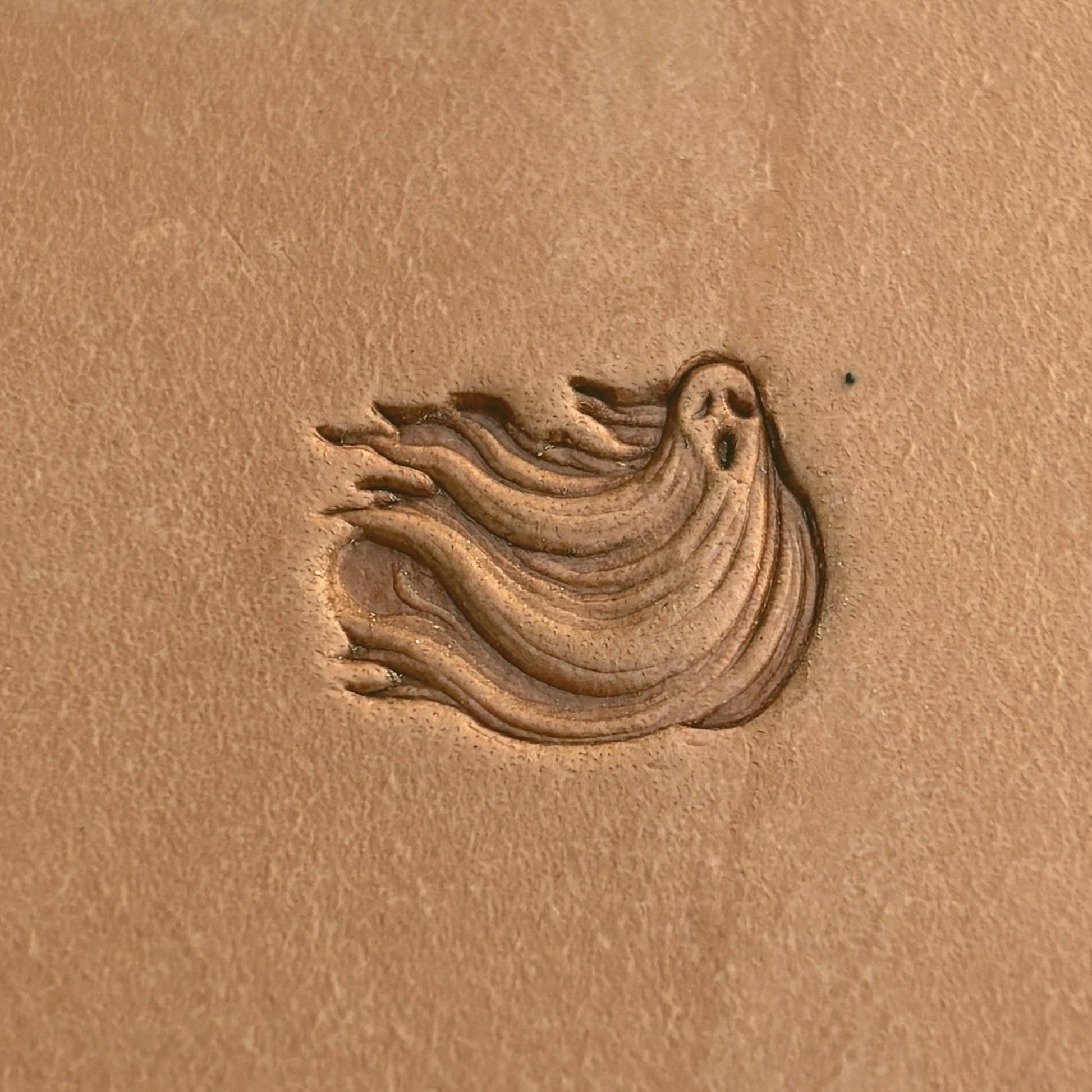 Ghost leather stamp LT584 — pattern imprint on veg-tan leather