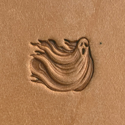 Ghost leather stamp LT584 — single impression on veg-tan leather