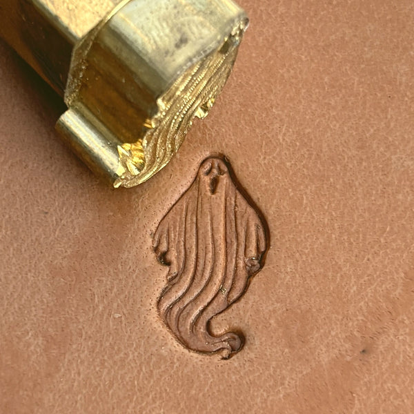 Ghost Pattern leather stamp LT585 — brass stamping tool with imprint on natural veg-tan leather