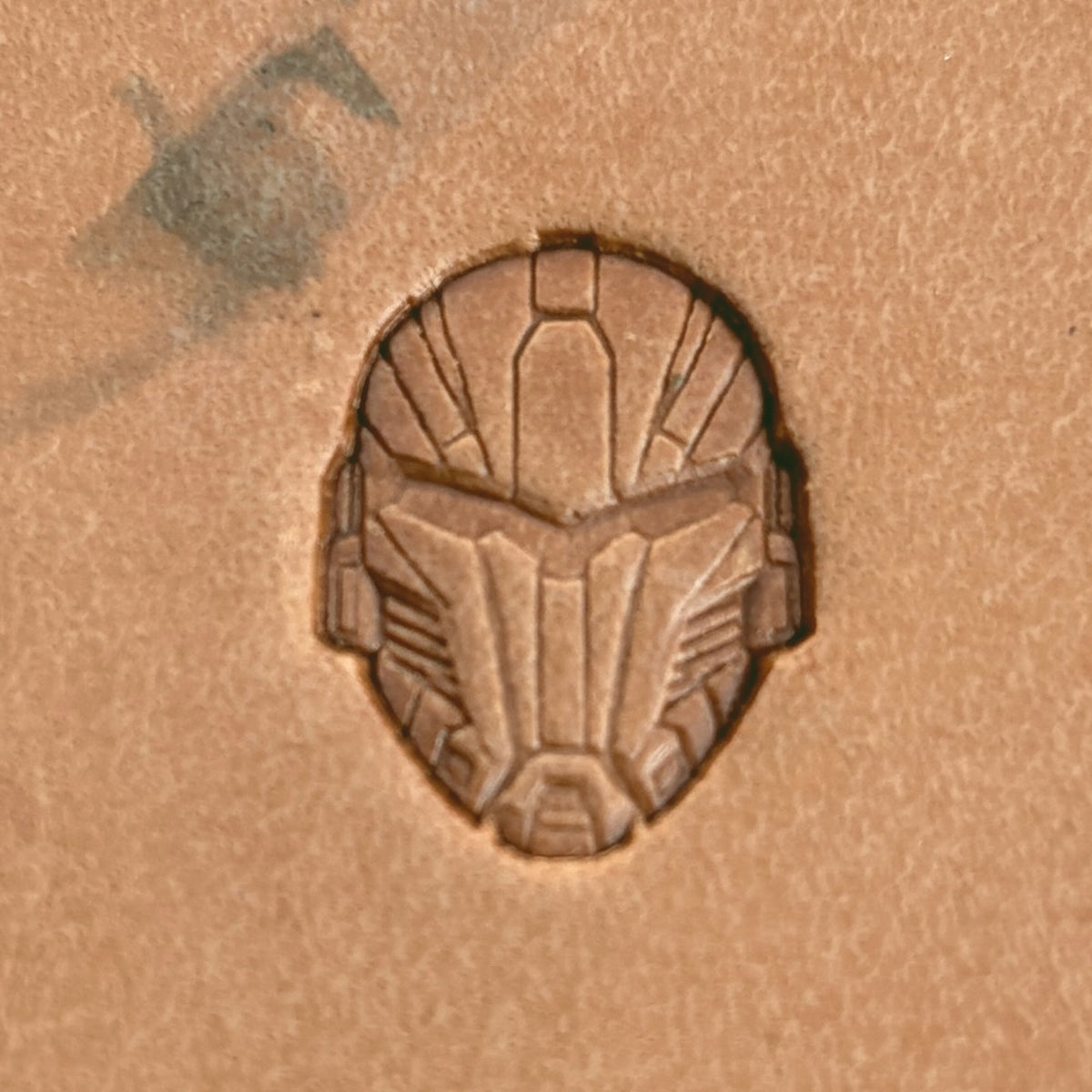 Futuristic Mask leather stamp LT588 — pattern imprint on veg-tan leather