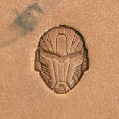 Futuristic Mask leather stamp LT588 — pattern imprint on veg-tan leather