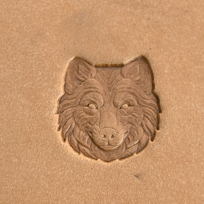 Fluffy Face Wolf leather stamp LT589 — pattern imprint on veg-tan leather