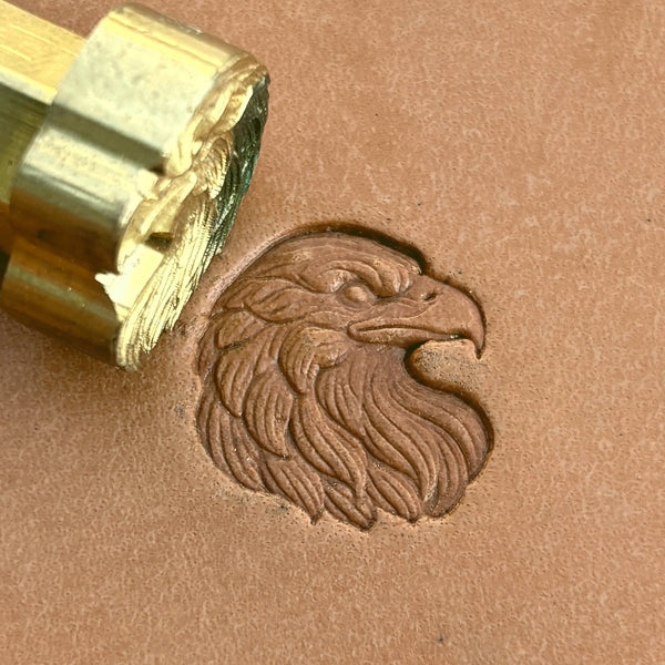 Head Eagle leather stamp LT590 — brass stamping tool with imprint on natural veg-tan leather