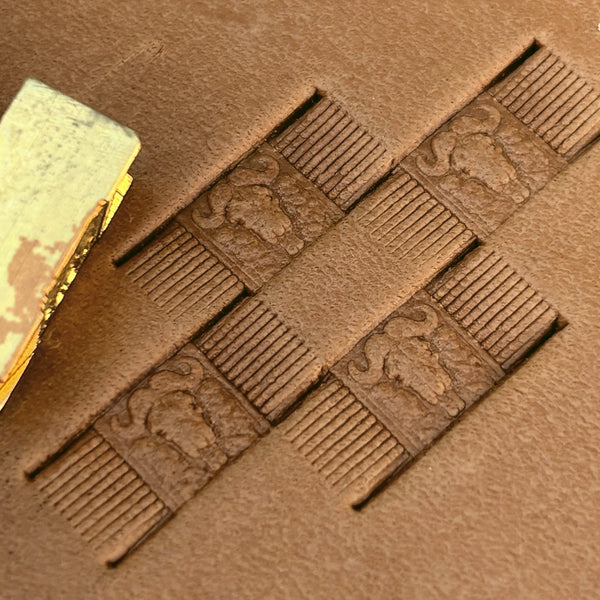 Buffalo Head leather stamp LT591 — brass stamping tool with imprint on natural veg-tan leather