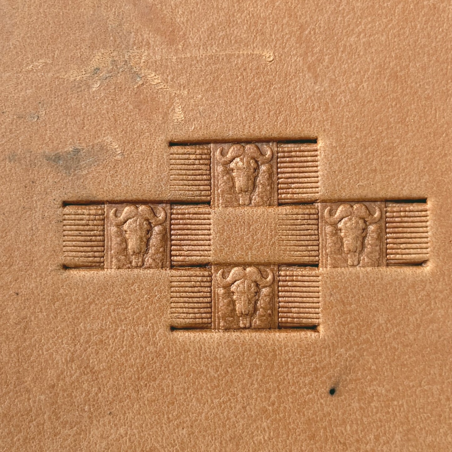 Buffalo Head leather stamp LT591 — pattern imprint on veg-tan leather