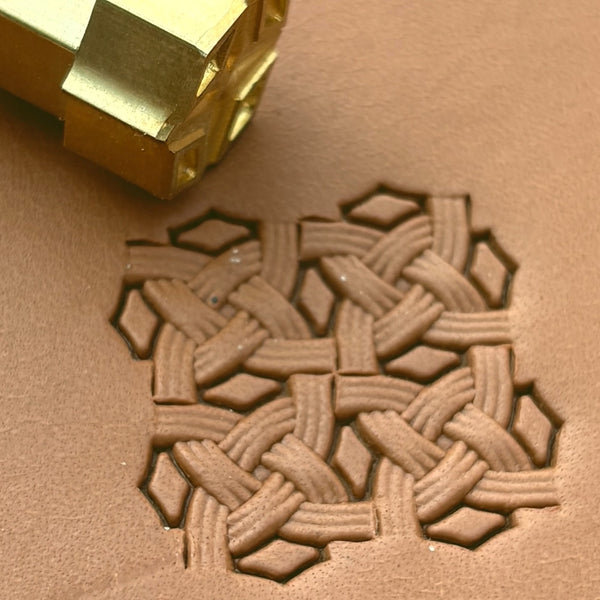 Celtic Knot Basket Weave leather stamp LT592 — brass stamping tool with imprint on natural veg-tan leather