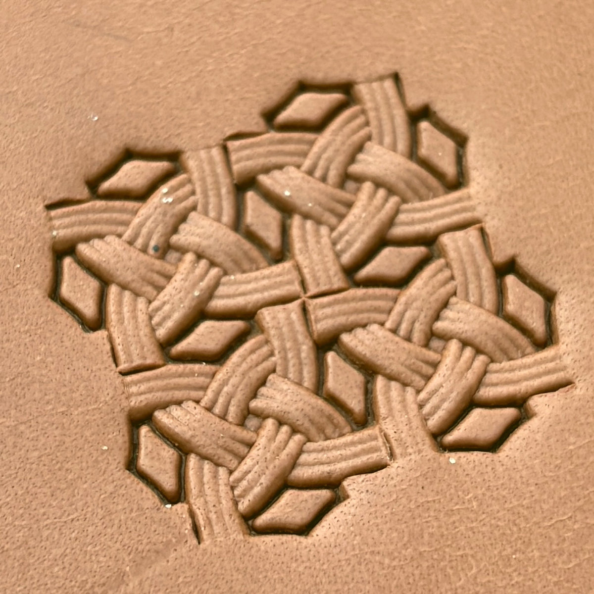 Celtic Knot Basket Weave leather stamp LT592 — pattern imprint on veg-tan leather