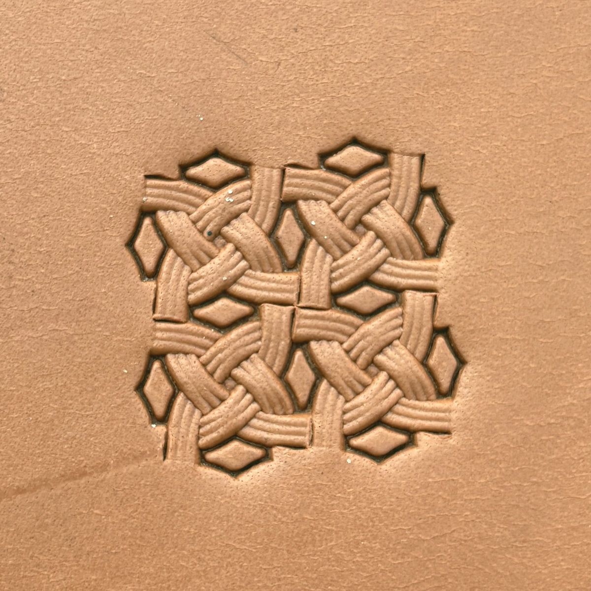 Celtic Knot Basket Weave leather stamp LT592 — pattern imprint on veg-tan leather