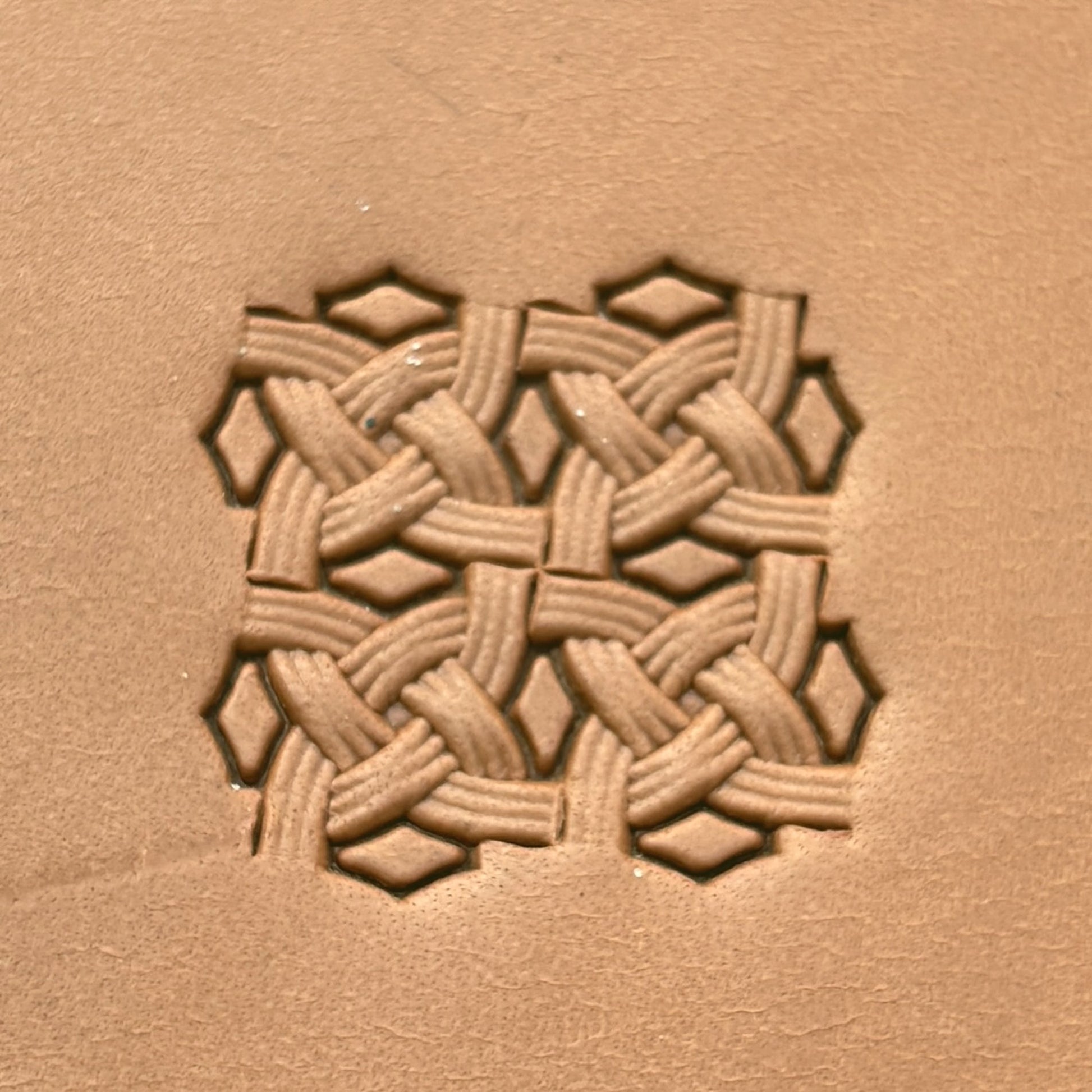 Celtic Knot Basket Weave leather stamp LT592 — pattern imprint on veg-tan leather
