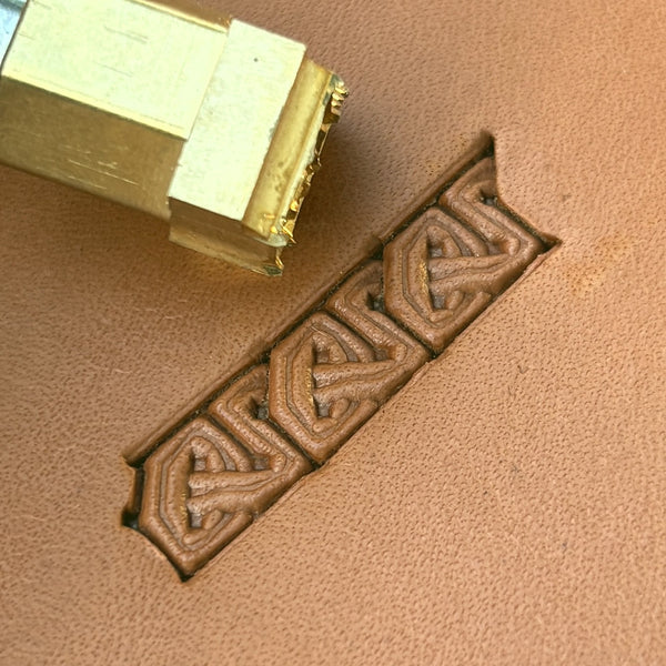Celtic Knot leather stamp LT594 — brass stamping tool with imprint on natural veg-tan leather