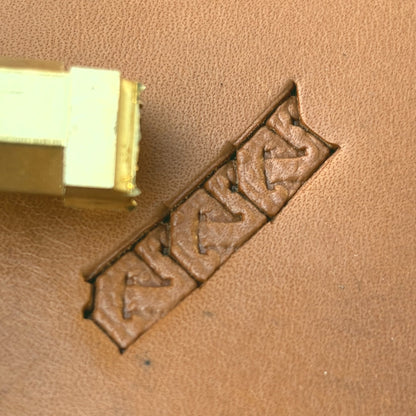 Angular Shape Geometric leather stamp LT595 — brass stamping tool with imprint on natural veg-tan leather